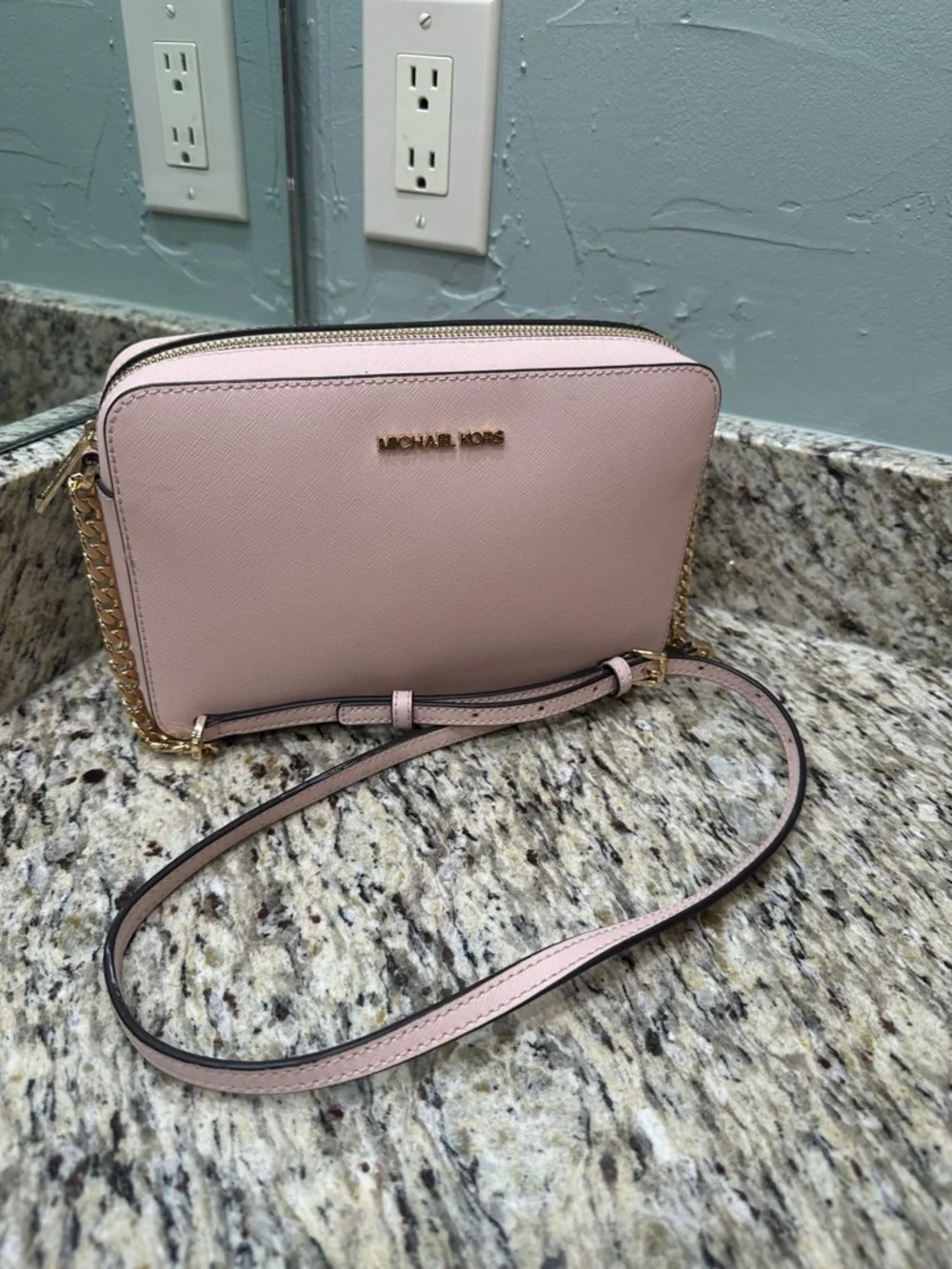 Michael Kors Light Pink Saffiano Crossbody Bag with Matching Wallet